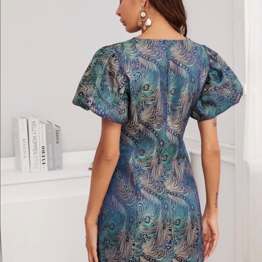 Blue Button up/puff sleeve dress. Never worn.